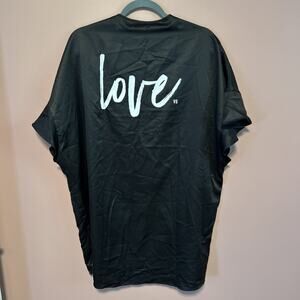 Victoria Secret Black Satin LOVE Kimono Robe O/S Tie Front Ruffle Silky